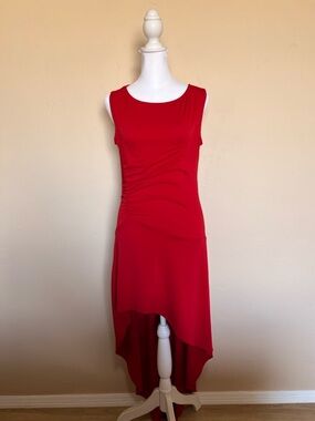 Amazon Red Sleeveless Hi-Low Ruched Waist Dress